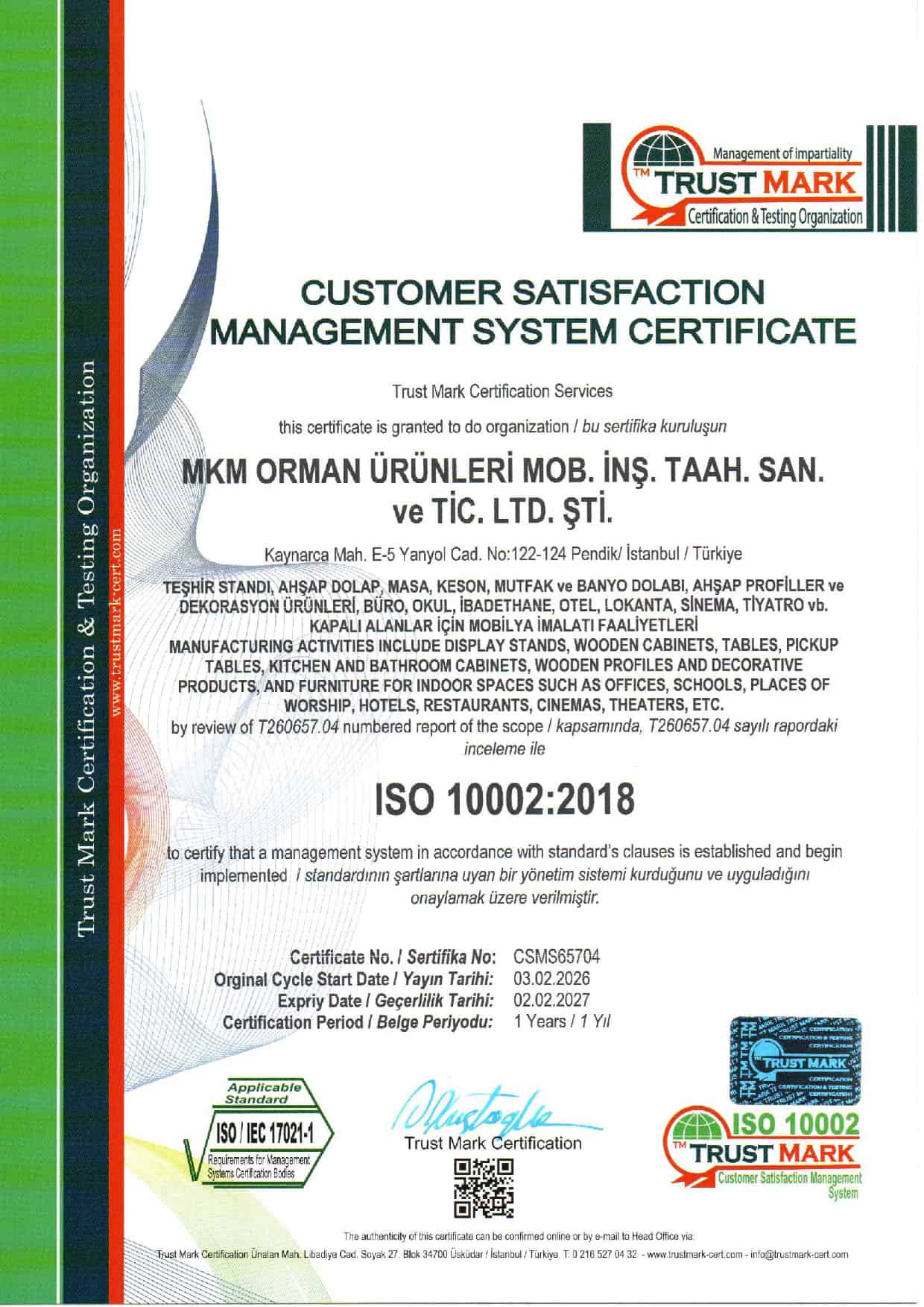 MKM ISO 10002 Belgesi