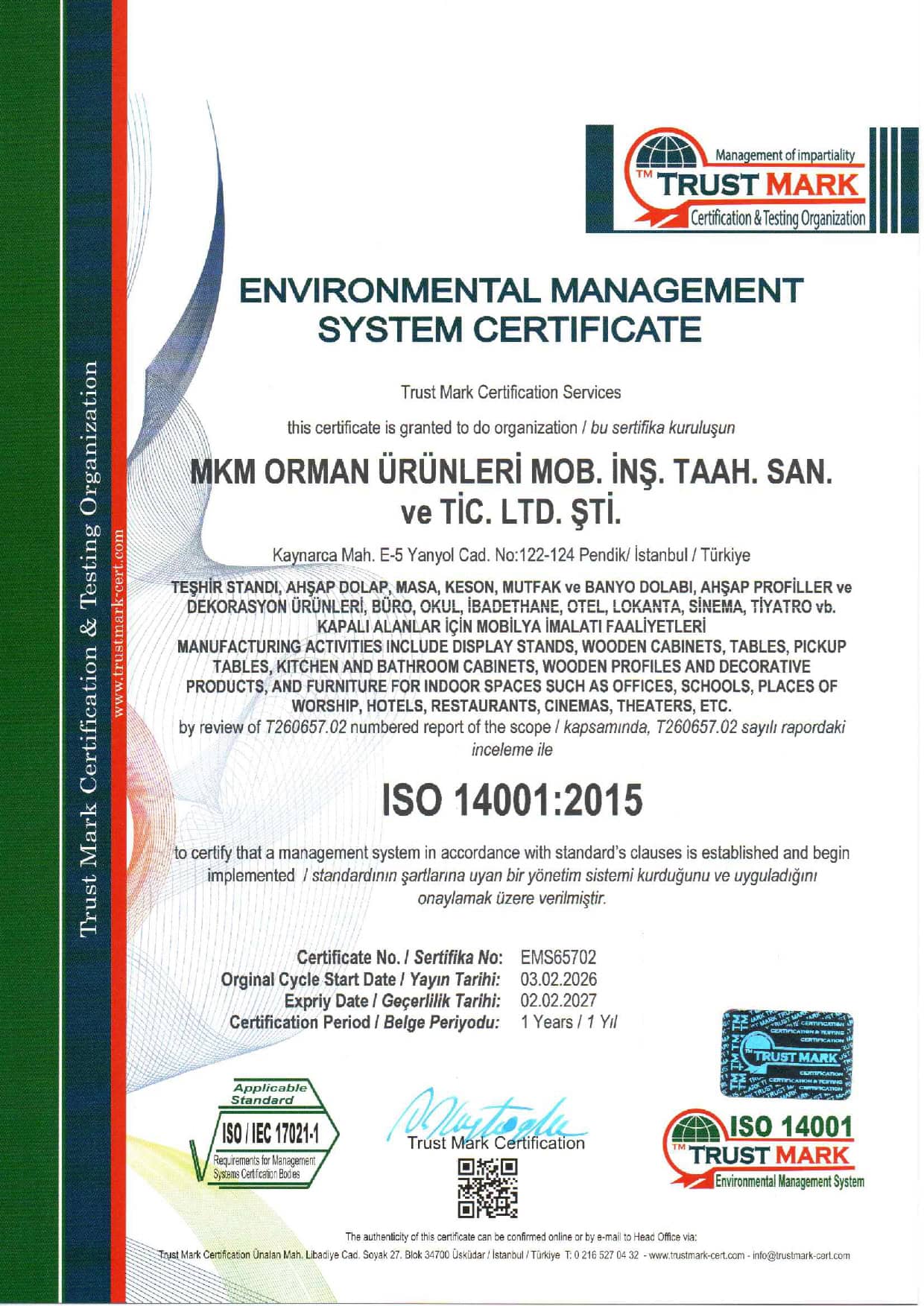 MKM ISO 14001 Belgesi