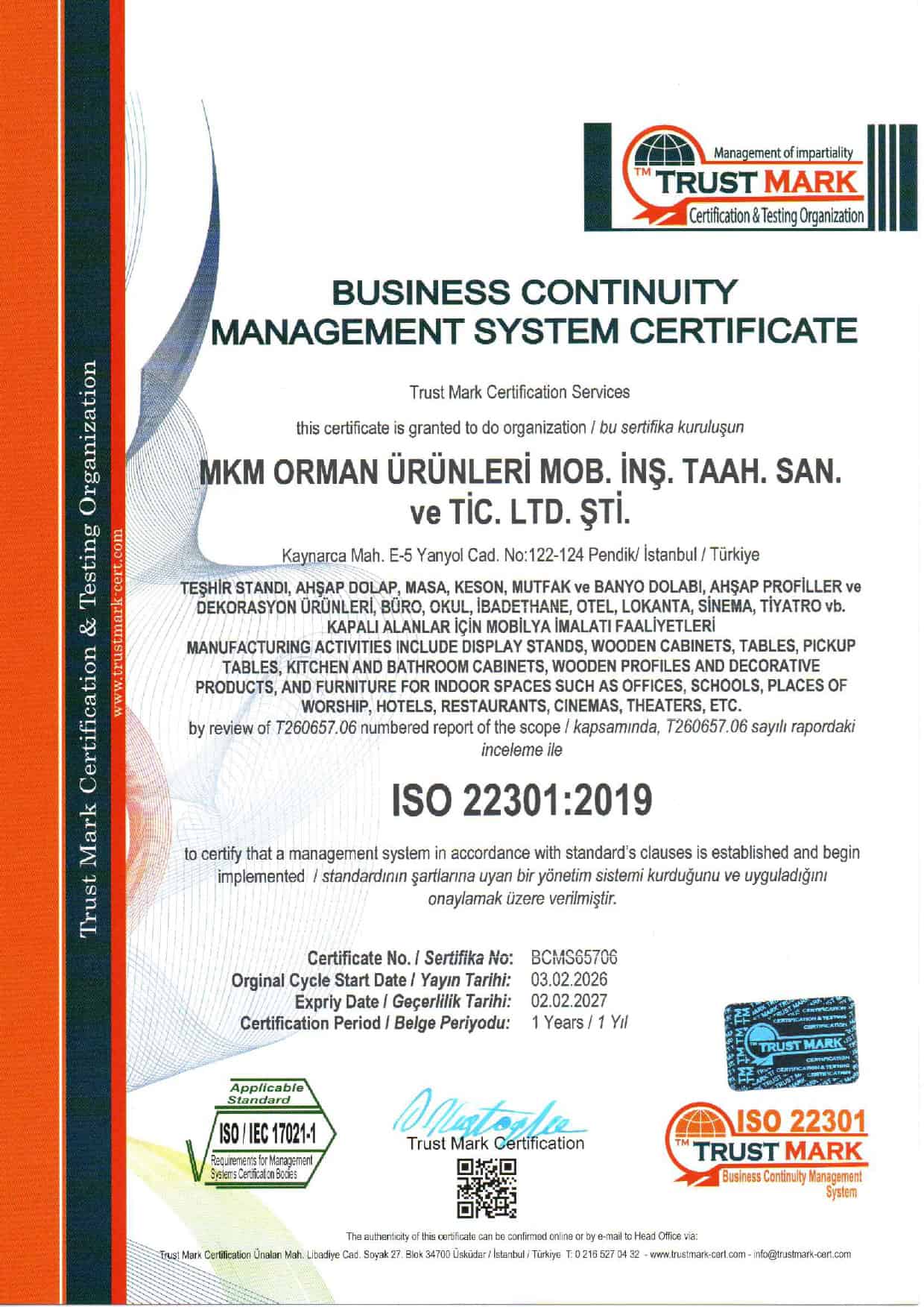MKM ISO 22301 Belgesi