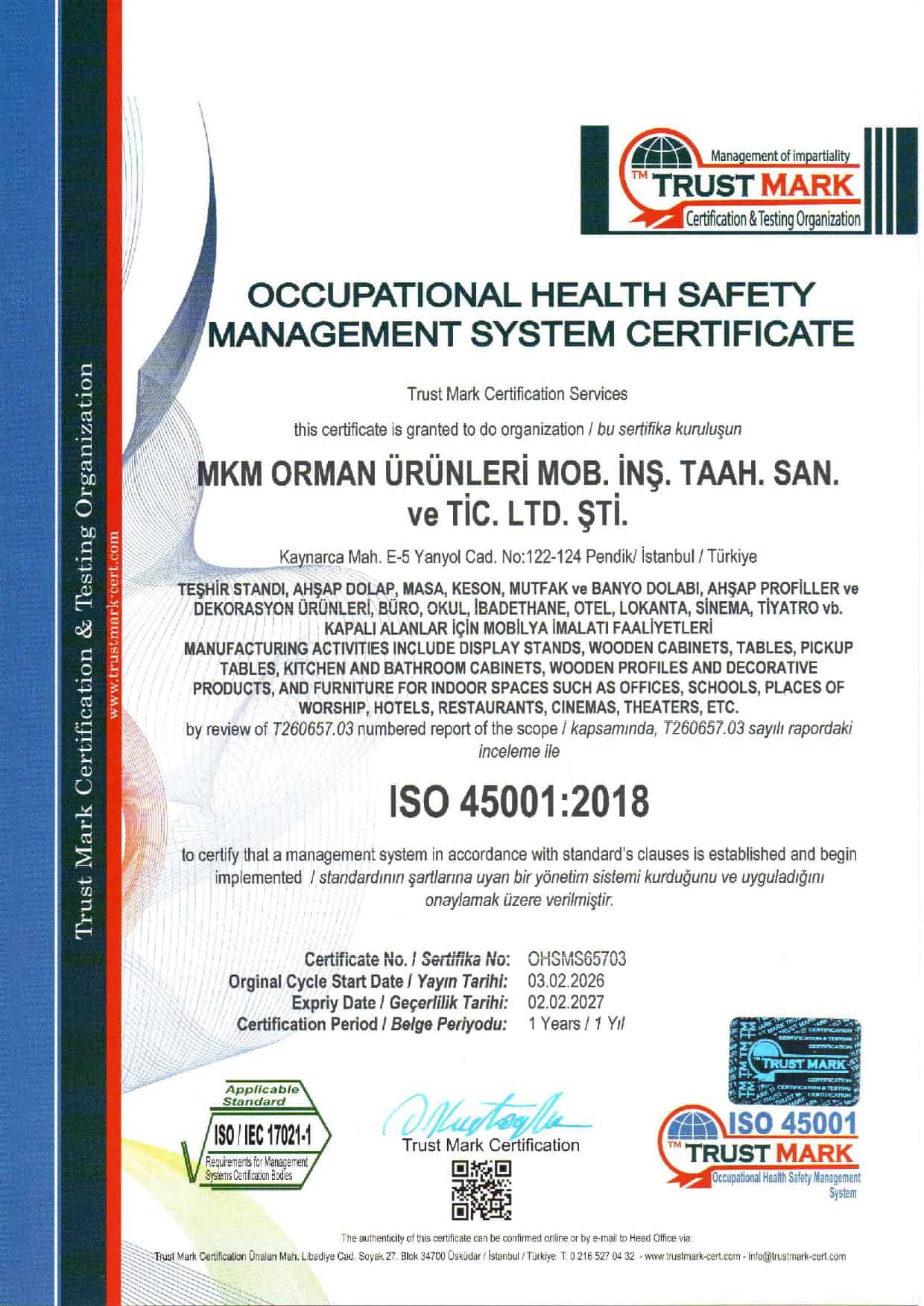 MKM ISO 45001 Belgesi